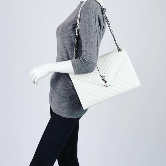 RARE YSL Saint Laurent ENVELOPE LARGE IN MIX MATELASSÉ GRAIN DE POUDRE MSRP$3700 - Picture 8 of 15